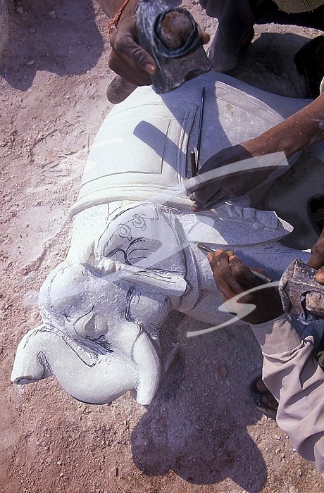 India, Rajastan, Amber,  elephant being carved from white marble