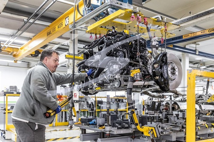 Crewe, England, UK, 14 June 2022 - Assembly line at Bentley Crewe factory.. Bentley Crewe factory