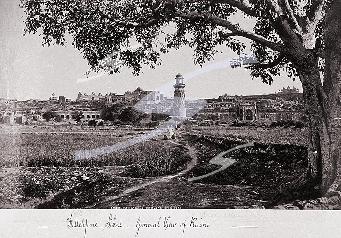 Futtehpore Sikri, General View of the Ruins, Late 1860s. Creator: Samuel Bourne.