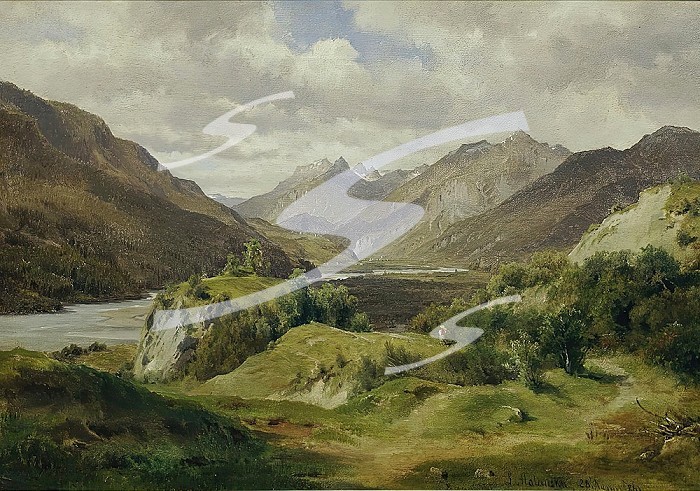 Valley with mountains, 1861. Creator: Ludwig Halauska.