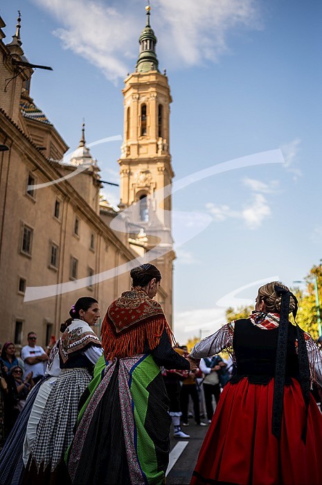 The Offering of Fruits on the morning of 13 October during the Fiestas del Pilar, Zaragoza, Aragon, Spain
