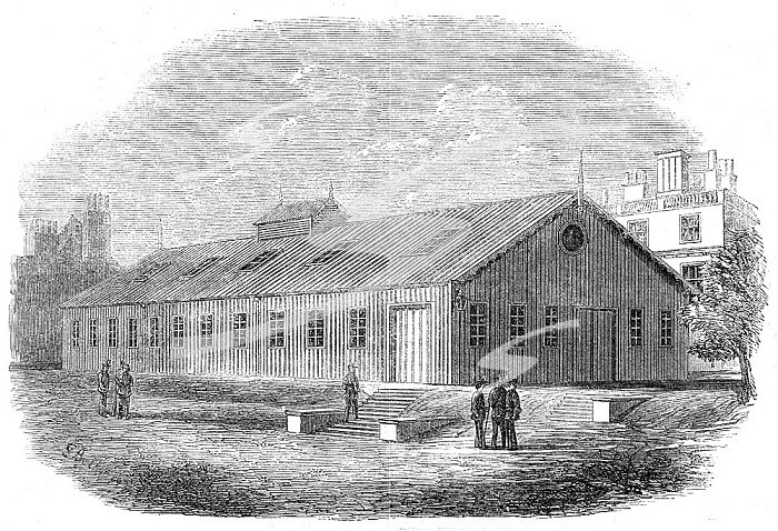 Drill-shed in Burlington Gardens, erected by the South Middlesex Rifle Volunteers, 1862. Creator: Unknown.
