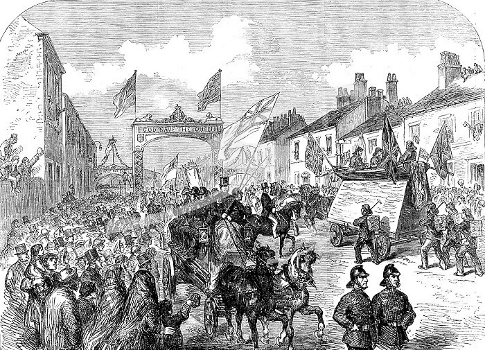 The Preston Guild Festival: the Trades Procession doubling at the triumphal arch, London-road, 1862. Creator: Unknown.