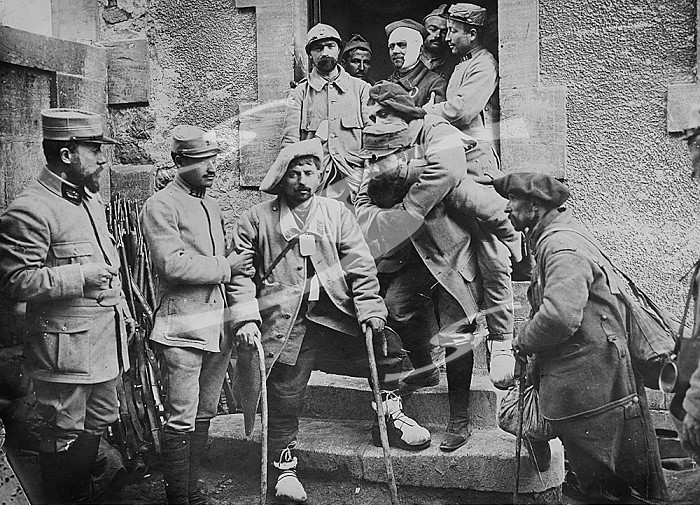 Wounded French leaving hospital, 1917. Creator: Bain News Service.