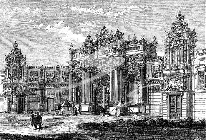 Principal entrance to the Sultan´s new palace at Constantinople…, 1862. Creator: Mason Jackson.