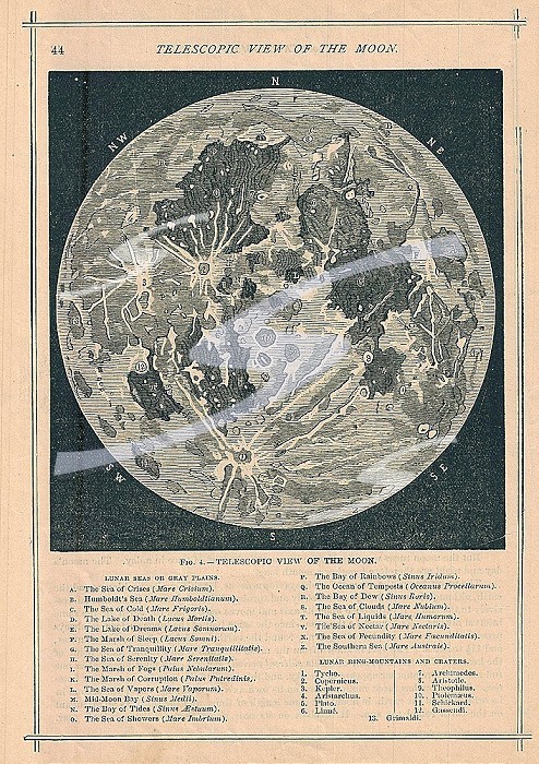 1886, Telescopic View and Map of the Moon