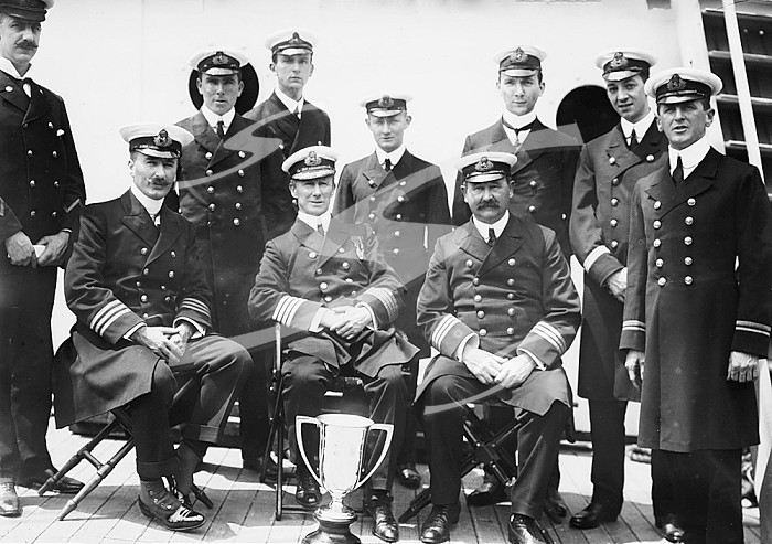 Captain Rostron & under officers of Carpathia [ship], 1912. Creator: Bain News Service.
